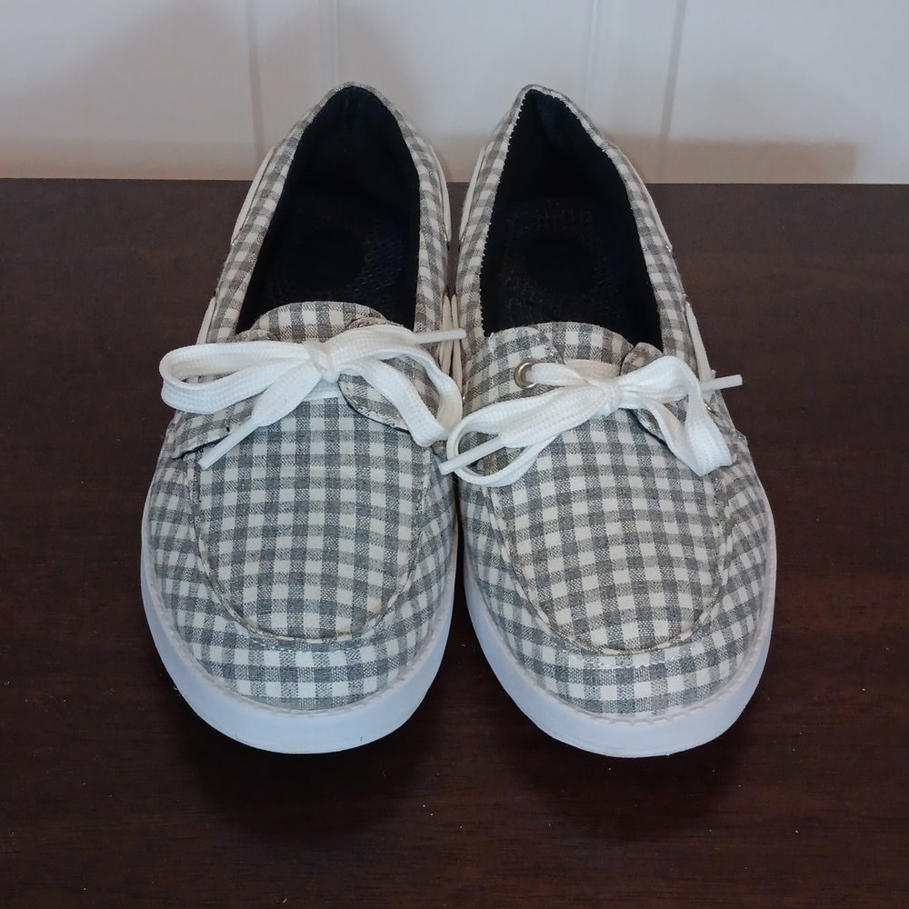 Island Surf Company Women's 6 Plaid Loafers  Shoes Gray and White Light Weight